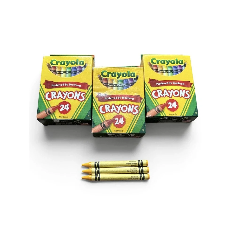 Lot of 3 Crayola Crayons - 24 Assorted Colors Per Pack DANDELION nontoxic
